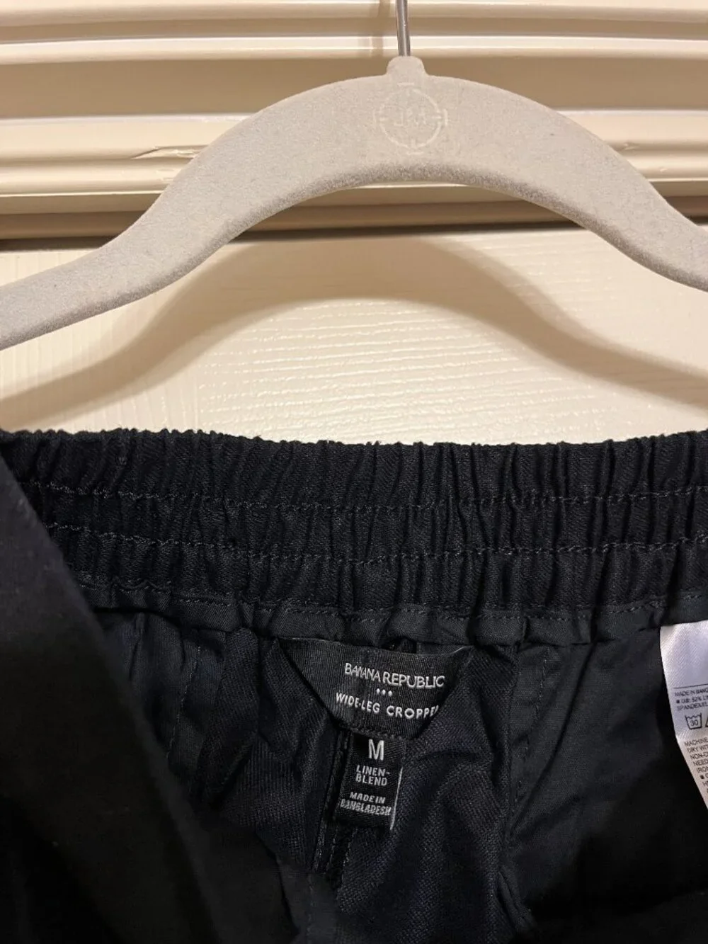 Banana Republic Linen-Blend Elastic Waist Wide-Leg Cropped Pants - Black (Medium
